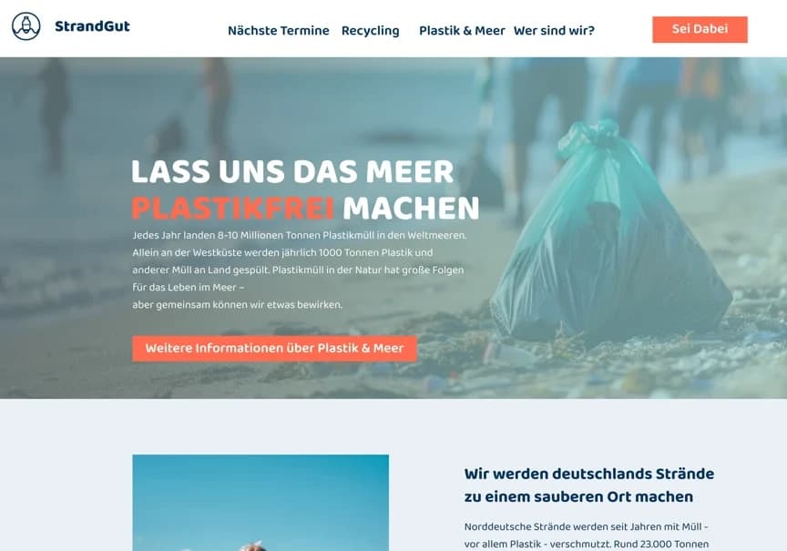 Startseitenentwurf für die StrandGut-Clean-up-Community